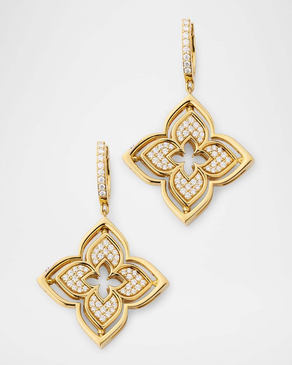 18K Yellow Gold Diamond Pave and Mother-of-Pearl Venetian Princess Pirouette Earrings